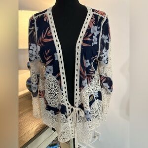 EMBER Boho Floral Lace Panel Cardigan - Size XL